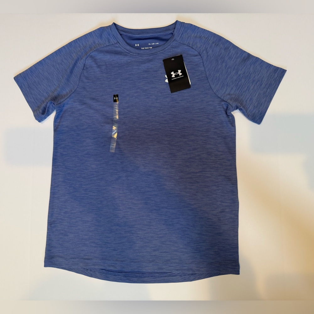 NWT. Blue/white Boys Under Armour Performance Shirt Size L